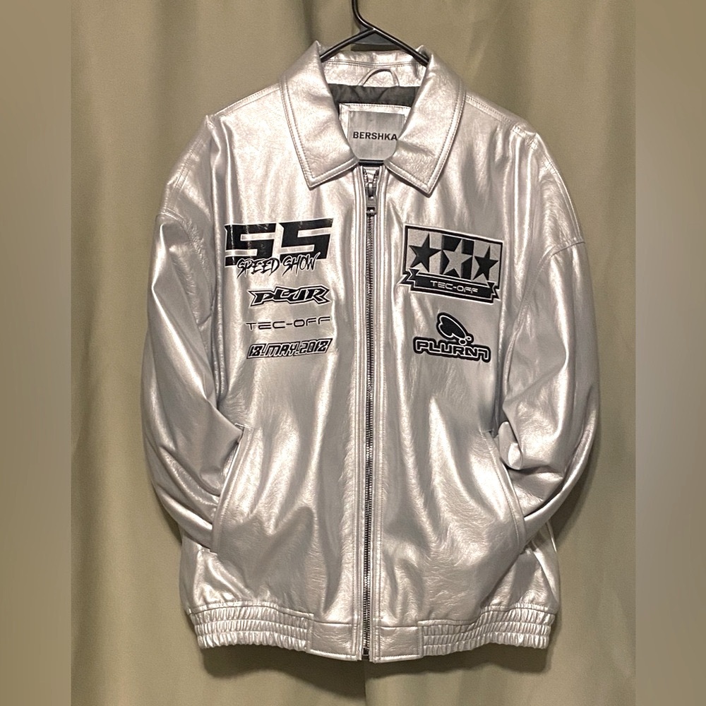 Bershka MotorCross Nitrous Super Car Racing LA 2018 Metallic Bomber Jacket  Lg